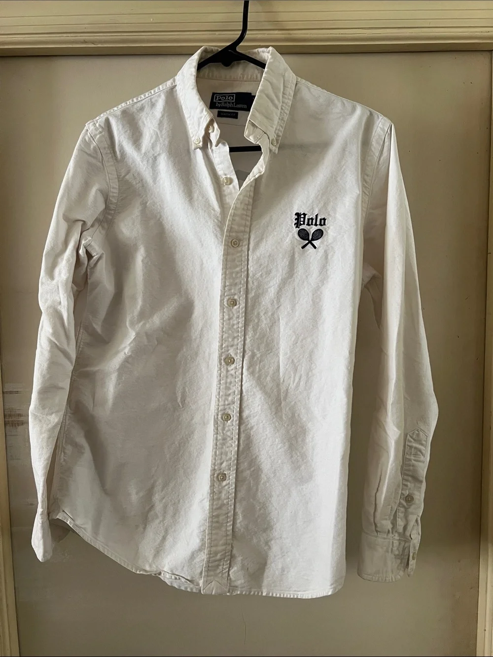 Polo by Ralph Lauren White Button-Down Shirt with Navy Tennis Logo